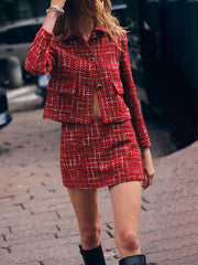 Elegant Tweed Plaid Texture Casual Pants Skirt