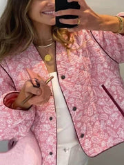 Lässige Patchwork-Jacke mit bedrucktem Nähmuster