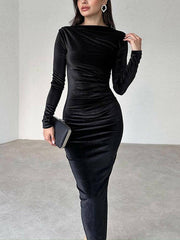 Solid Color Slim Fit Pleated Dress
