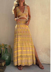 Einzigartiges Stretchkleid mit Batikdruck und Cutout-Design