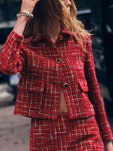 Elegante, langärmlige, lässige Tweed-Taschenjacke mit Karomuster