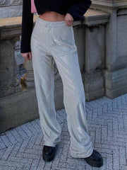 Classic Sequined Loose Flared Suit Straight Pants