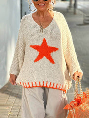 Suéter holgado con textura cálida y estampado de estrellas para día de invierno con colores contrastantes