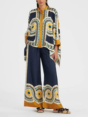 Unique Retro Floral Print Loose Wide-leg Pants