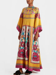 Vestido largo holgado con estampado vintage de patrón exquisito