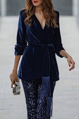 Elegante Fransen Casual Revers Krawatte Jacke