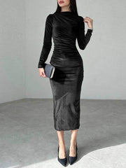 Solid Color Slim Fit Pleated Dress