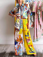 Unique Print Short-Sleeved Loose Shirt