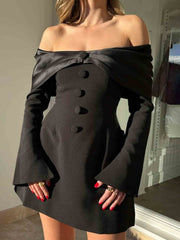 Elegant Off-the-shoulder Mini Dress With Bell Sleeves