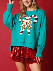 Sudadera navideña de manga larga con lentejuelas