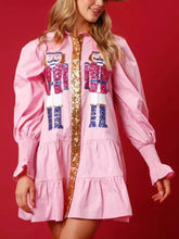 Minivestido navideño con solapa y lentejuelas de manga larga en contraste