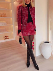 Elegant Tweed Plaid Texture Casual Pants Skirt