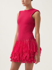 Elegant Raffia Layered Fringed Knitted Mini Dress