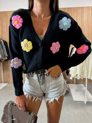 Chaqueta tipo cárdigan informal de flores de crochet