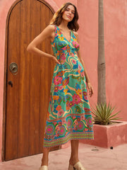 Einzigartiges Midikleid mit ethnischem Blumendruck