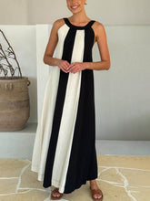 Elegantes, zweifarbiges Maxikleid in A-Linie mit verstellbaren Trägern und weitem Schnitt