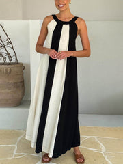 Elegantes, zweifarbiges Maxikleid in A-Linie mit verstellbaren Trägern und weitem Schnitt