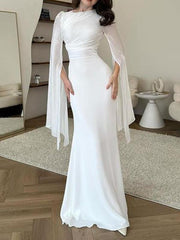Elegant Flared Sleeves Satin Maxi Dress
