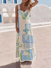 Einzigartiges Maxikleid mit bemaltem Print und offener Rückseite und Schleife