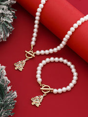 Conjunto de collar de regalo navideño con perlas y árbol de Navidad