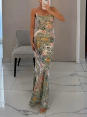 Sexy Maxikleid mit drapiertem Ausschnitt und Paisley-Print