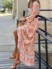 Bohemian Floral Print Maxi Dress