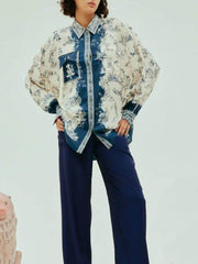 Camisa holgada con estampado floral en contraste único