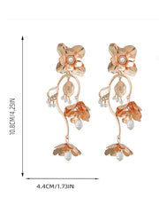 Pendientes colgantes exagerados de flores y perlas