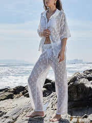 Casual Openwork Knit Side Pocket Wide-leg Pants