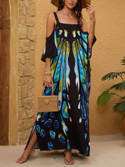 Vestido maxi sin tirantes de manga larga con estampado personalizado único