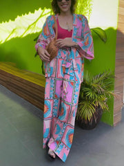 Pantalones anchos y sueltos con estampado retro único de sol deslumbrante