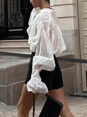 Sweet And Fresh Loose Lapel Lantern Sleeve Shirt