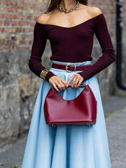 Suéter de punto de manga larga con cuello en V y un solo hombro