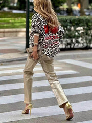 Sudadera informal con estampado de leopardo y cerezas de estilo moderno y único