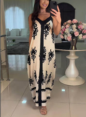 Vestido largo holgado con estampado de patchwork y elegante patrón étnico