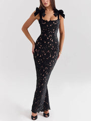 Elegantes festliches Maxikleid mit Schleifenträgern