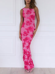 Elegante y exquisito vestido largo con estampado floral que se ajusta a la cadera