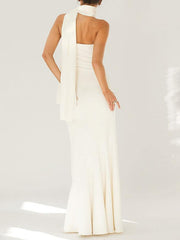 Strapless One Shoulder Fishtail Maxi Dress