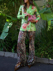 Pantalones anchos elásticos y sueltos con estampado de leopardo único