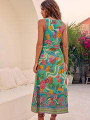 Einzigartiges Midikleid mit ethnischem Blumendruck