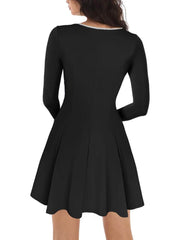 Classic And Elegant Square Neck Trimmed A-Line Ruffled Mini Dress