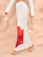 Casual Floral Print High Waist Fitted Skirt Two Piece Set