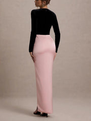 And Sexy Split Color Matching High Waist V-Neck Maxi Dress