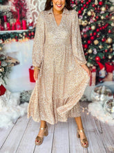 Sequin Christmas Elegant Long Sleeve V-Neck Midi Dress