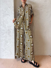 Pantalones anchos con bolsillo y cintura elástica con estampado de patrón único