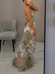 Sexy Maxikleid mit drapiertem Ausschnitt und Paisley-Print