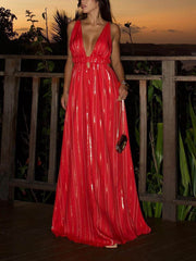 The Most Beautiful Time Elegantes rückenfreies Maxikleid mit tiefem V-Ausschnitt