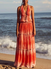 Casual Beach Vacation Print Halterneck Maxi Dress