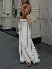 Casual Striped Tassel Knit Skirt