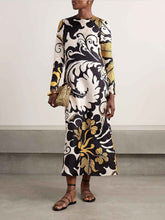 Unique Abstract Botanical Print Midi Dress